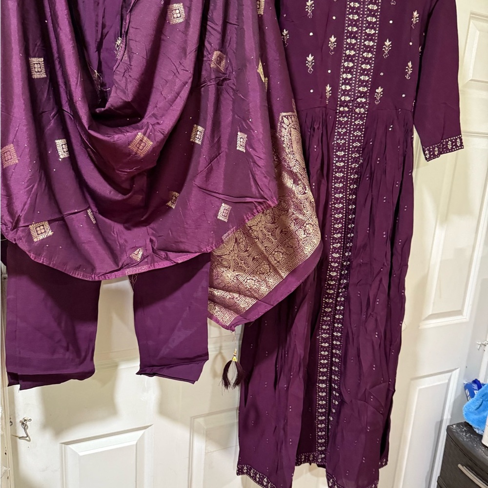 Purple Embroidered Traditional Outfit